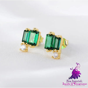 Geometric Emerald Zircon Stud Earrings