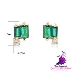 Geometric Emerald Zircon Stud Earrings