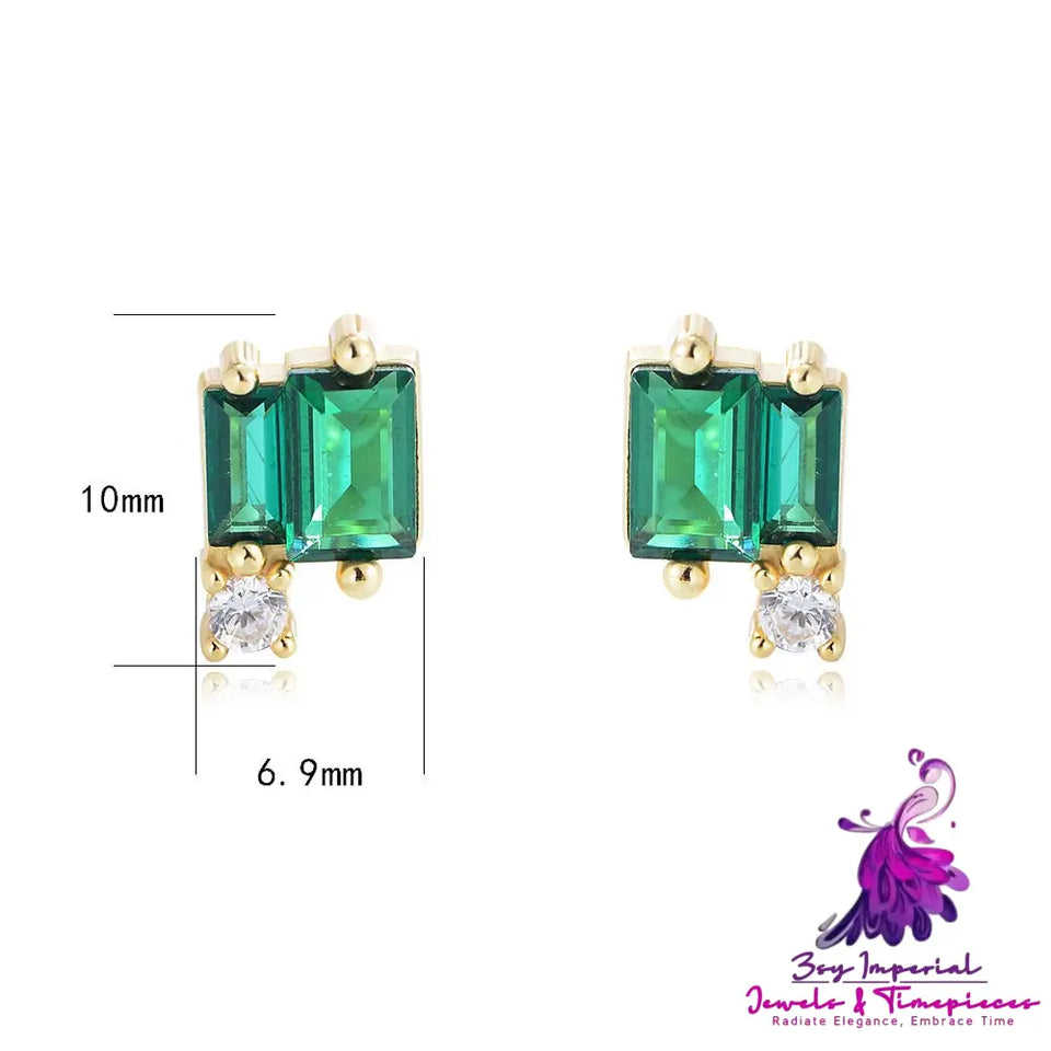 Geometric Emerald Zircon Stud Earrings