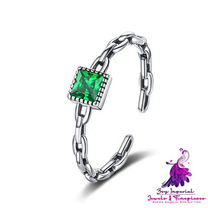 Emerald Zircon Sterling Silver Ring