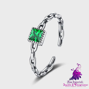 Emerald Zircon Sterling Silver Ring