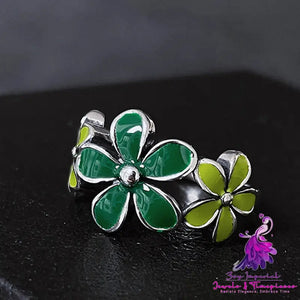 Enamel Natural Green Flower Ring For Women