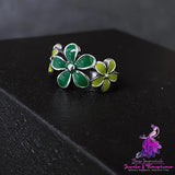 Enamel Natural Green Flower Ring For Women