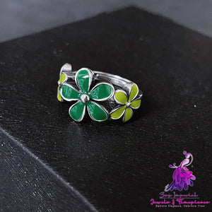 Enamel Natural Green Flower Ring For Women