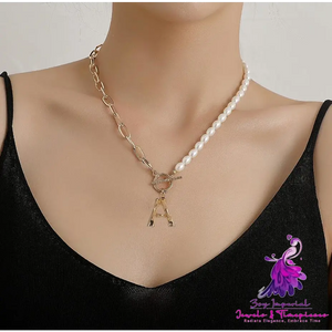 English Letter Pendant Necklace Pearl