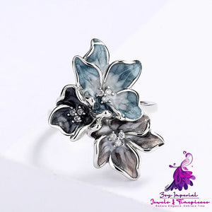 Inked Bloom Zircon Floral Ring