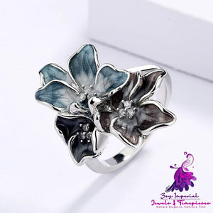 Inked Bloom Zircon Floral Ring