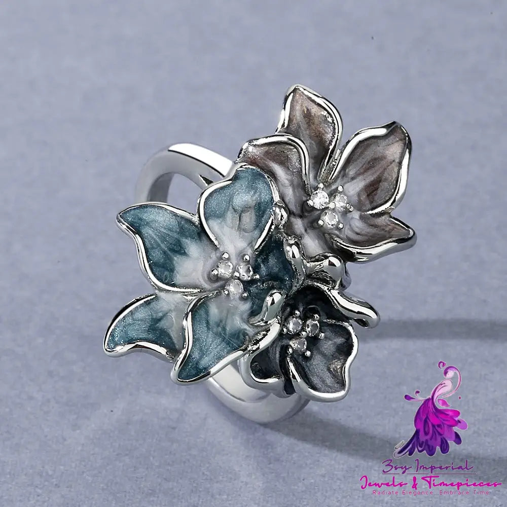 Inked Bloom Zircon Floral Ring