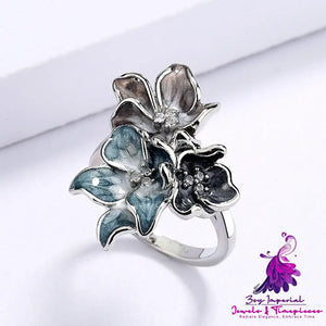 Inked Bloom Zircon Floral Ring