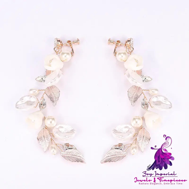 European Ceramic Flower Leaf Earrings for Women