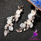 European Ceramic Flower Leaf Earrings for Women