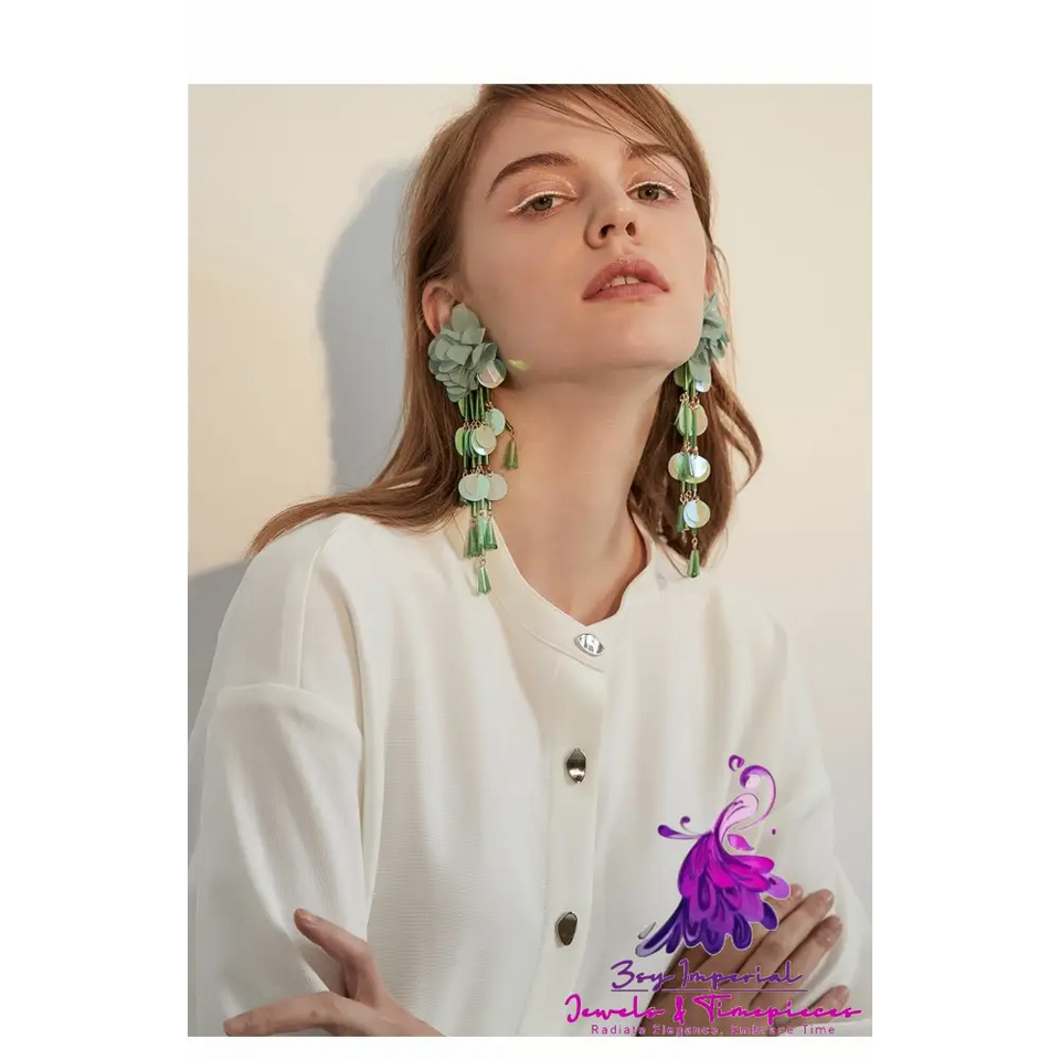 Exaggerated Flower Tassel Earrings