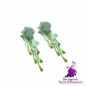 Exaggerated Flower Tassel Earrings