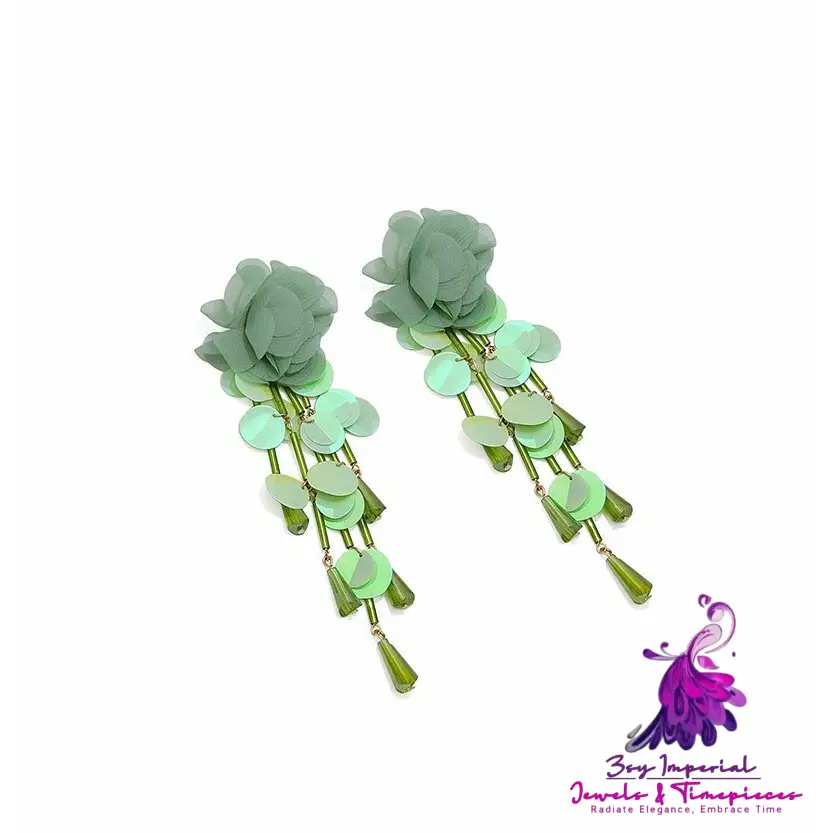 Exaggerated Flower Tassel Earrings