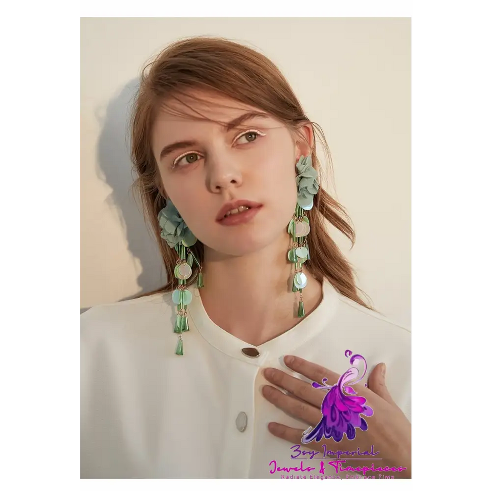 Exaggerated Flower Tassel Earrings