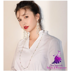 Exaggerated White Long Tassel Earrings