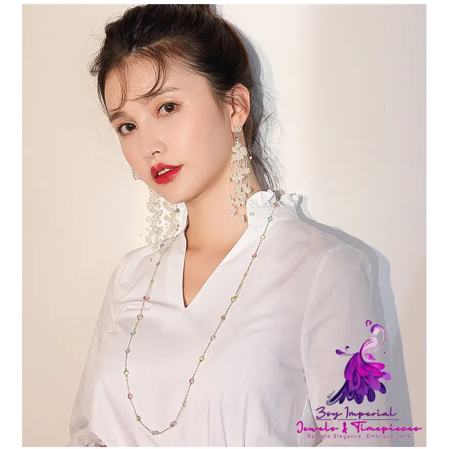 Exaggerated White Long Tassel Earrings