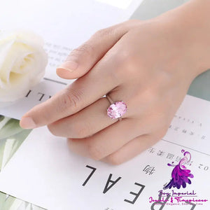 Pink Wedding Dress Accessories Exaggerated Large Zircon Ring