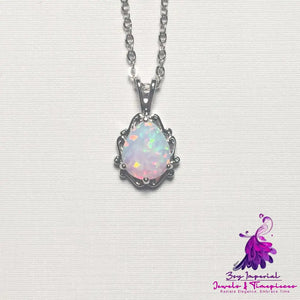 Sterling Silver Fancy White Opal Necklace