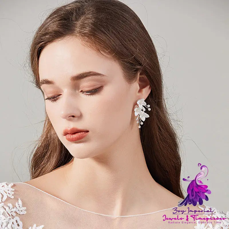 White Flower Pearl Earrings