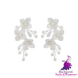 White Flower Pearl Earrings