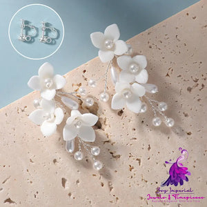 White Flower Pearl Earrings