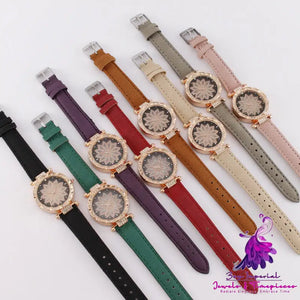 Female Skin Belt Fashion Women’s Watch with Stars