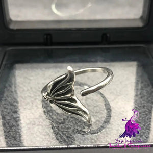 Retro Thai Silver Fishtail Ring For Female Niche Design