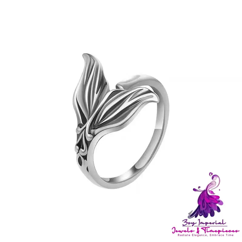 Retro Thai Silver Fishtail Ring For Female Niche Design