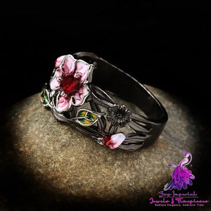 Black Gold Plated Two-tone Flower Ring Female