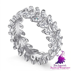 925 Sterling Silver Row Full Drill Leaf Ring