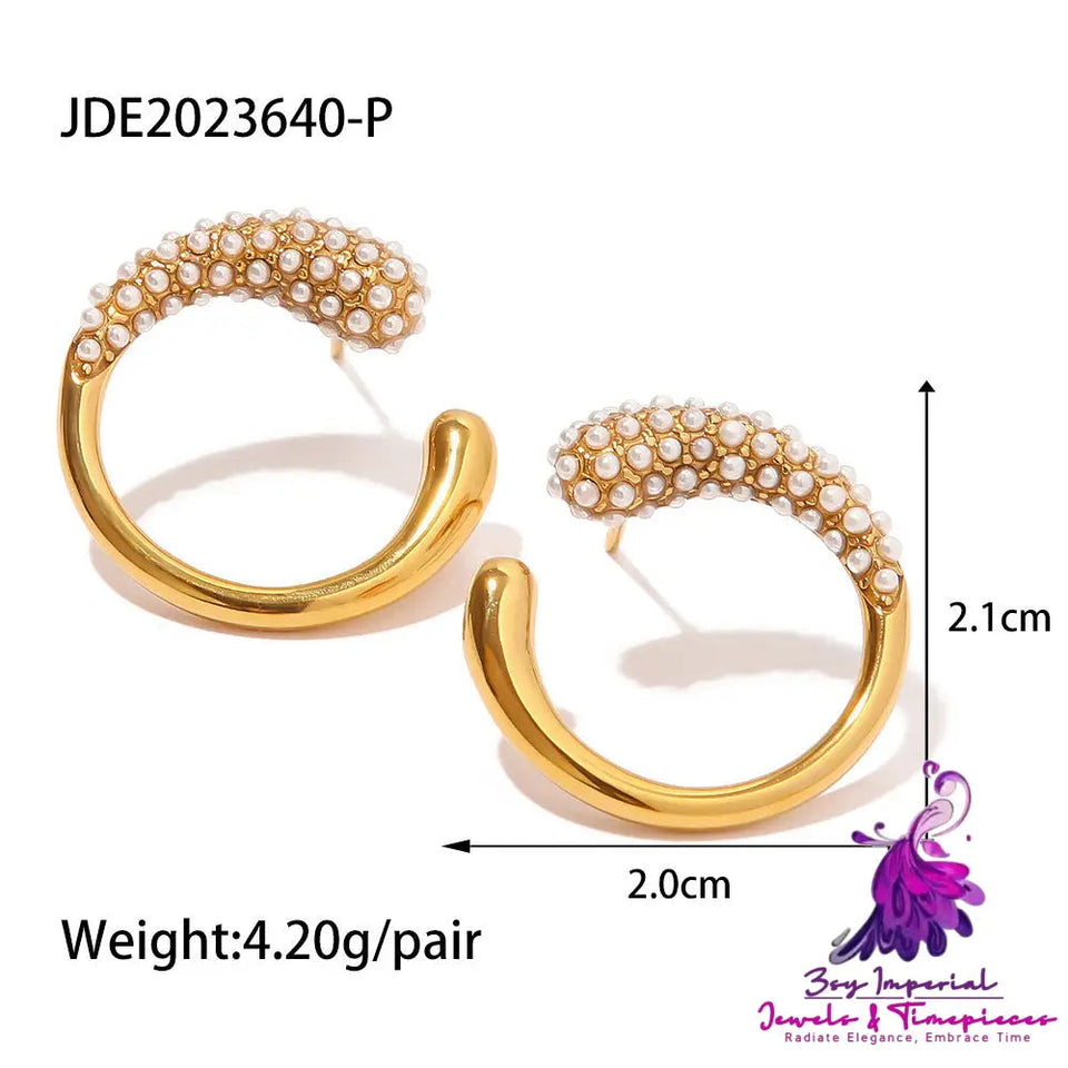 Women’s Fashion Simple Gold-plated White Diamond Pearl Stud