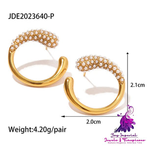 Women’s Fashion Simple Gold-plated White Diamond Pearl Stud