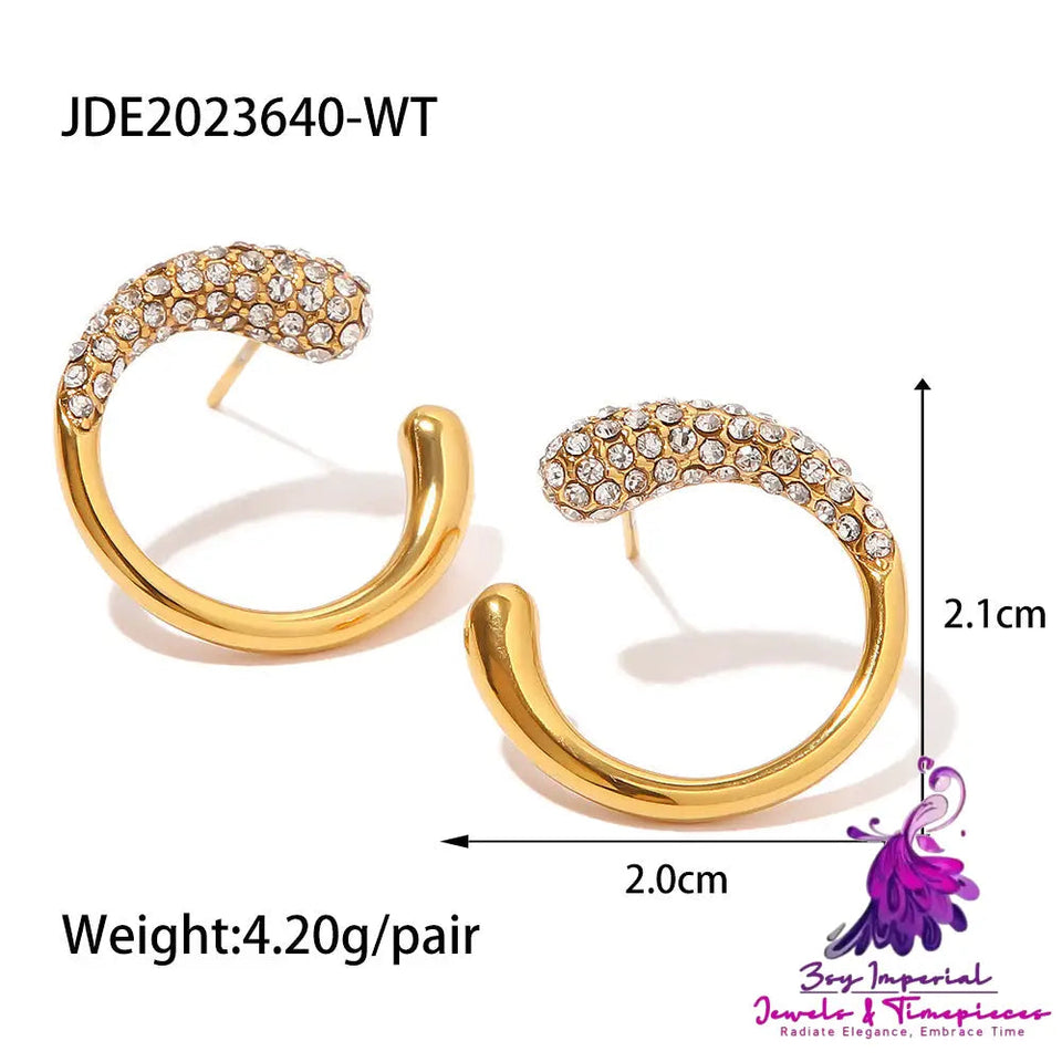 Women’s Fashion Simple Gold-plated White Diamond Pearl Stud