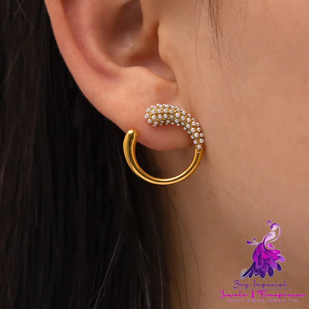 Women’s Fashion Simple Gold-plated White Diamond Pearl Stud