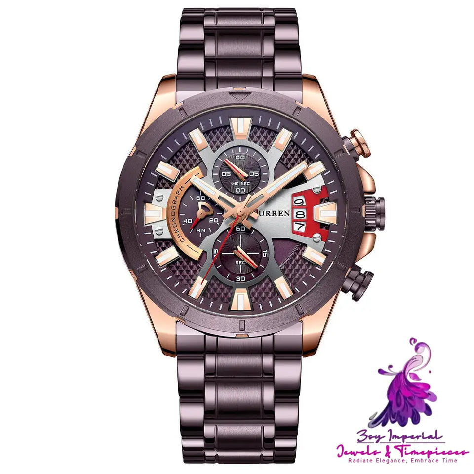 Calendar Steel Strap Quartz Watch