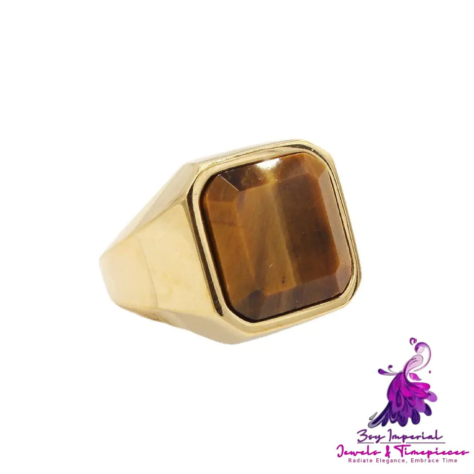 Men’s Fashion Simple Square Gem Tiger Eye Ring