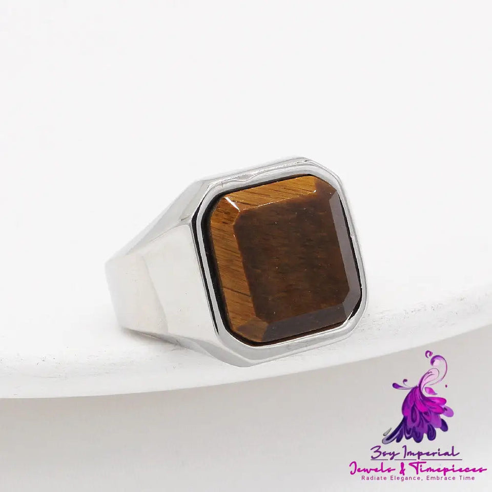 Men’s Fashion Simple Square Gem Tiger Eye Ring