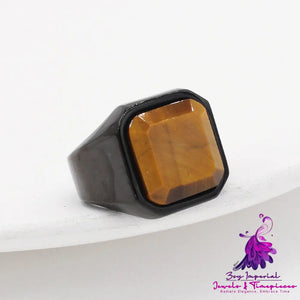 Men’s Fashion Simple Square Gem Tiger Eye Ring