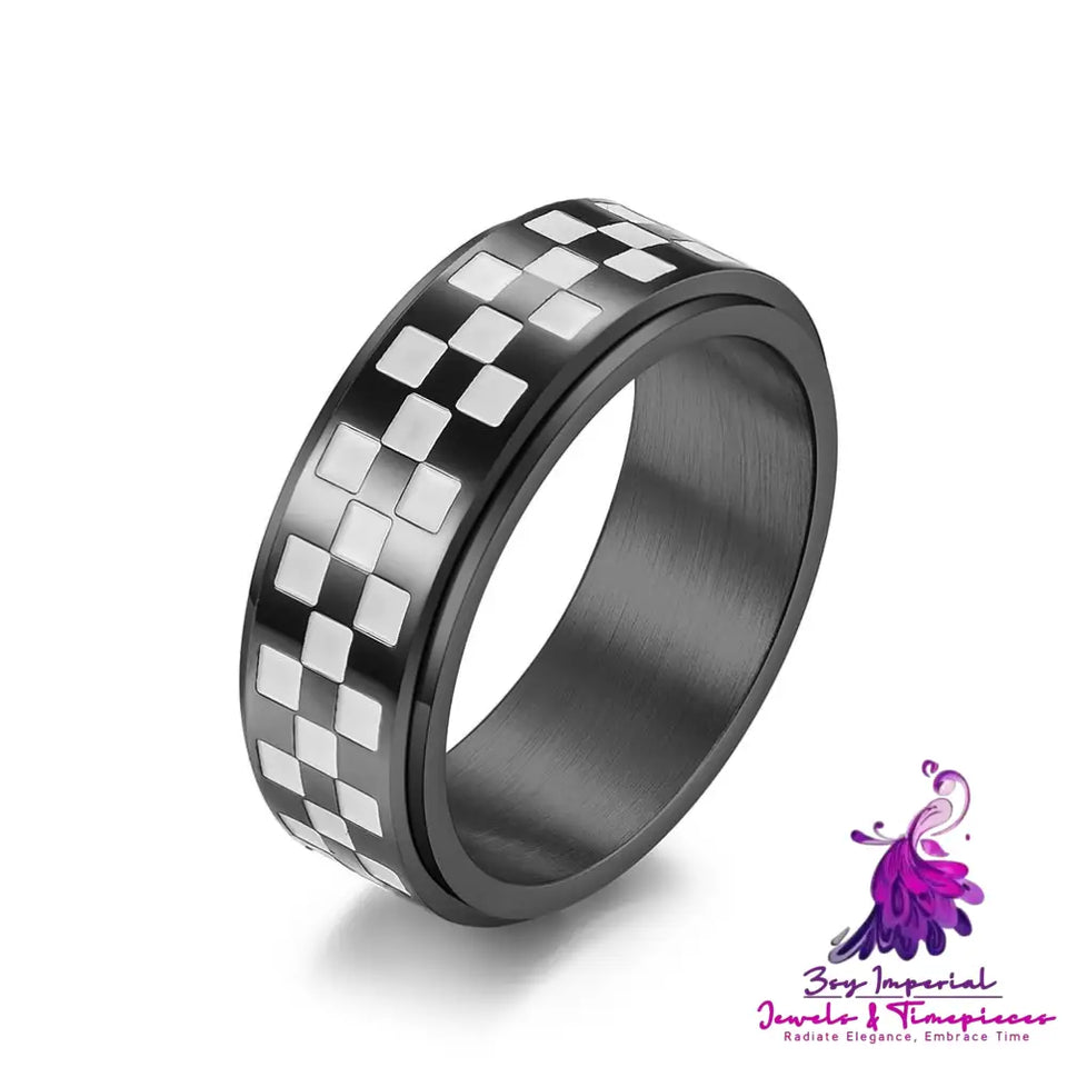 Black and White Check Rotating Ring