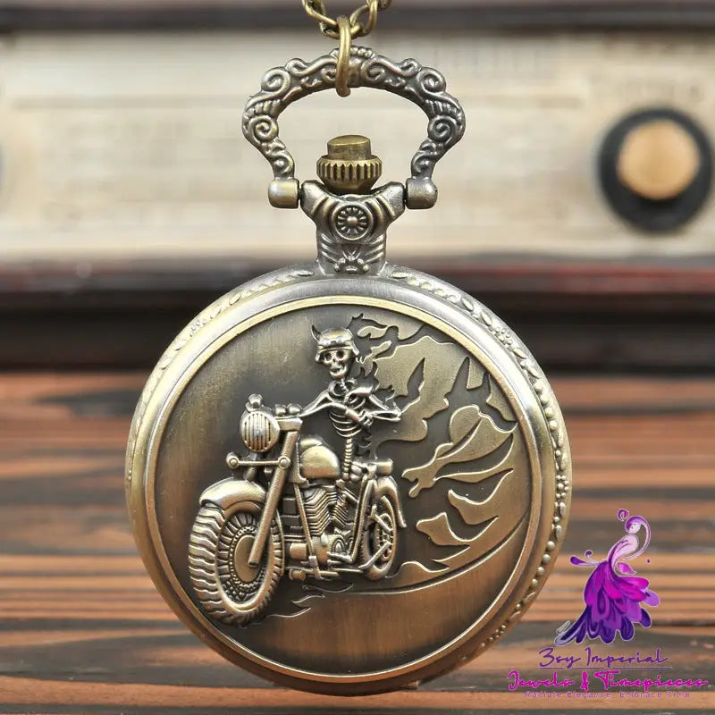 Simple Retro Motorcycle Quartz Pocket Watch