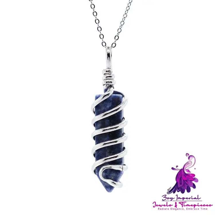 Hexagonal Pillar Spiral Pendant Necklace