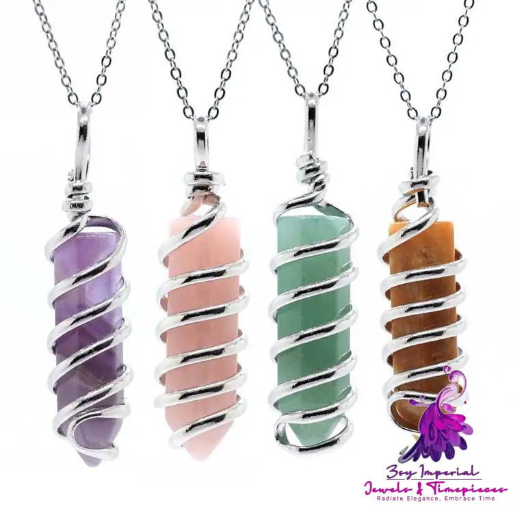 Hexagonal Pillar Spiral Pendant Necklace