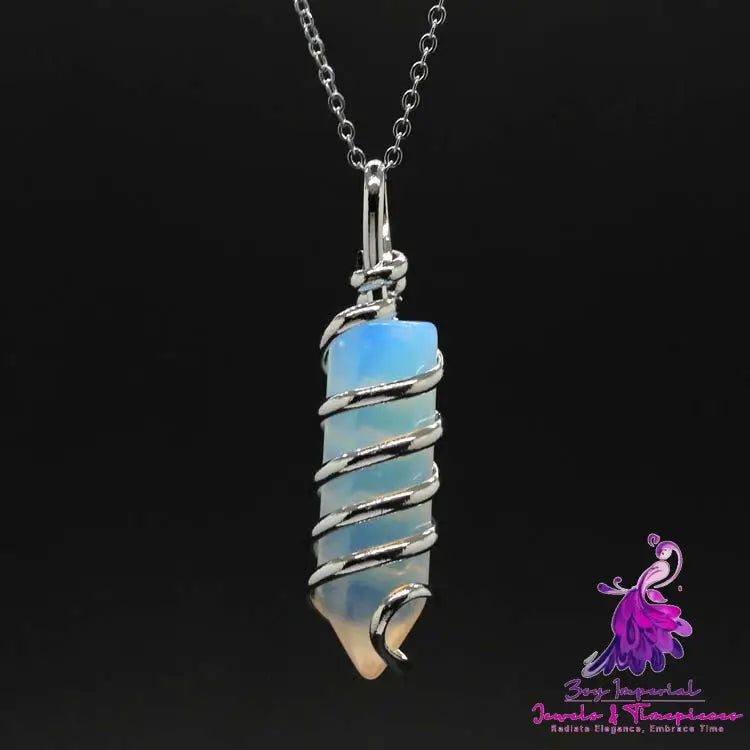 Hexagonal Pillar Spiral Pendant Necklace