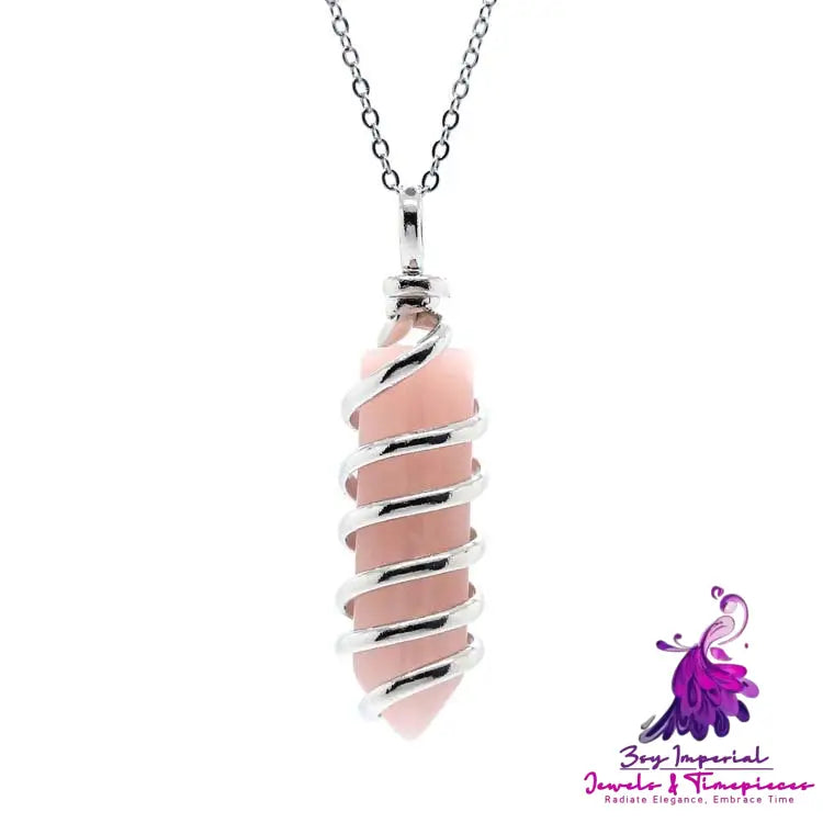 Hexagonal Pillar Spiral Pendant Necklace