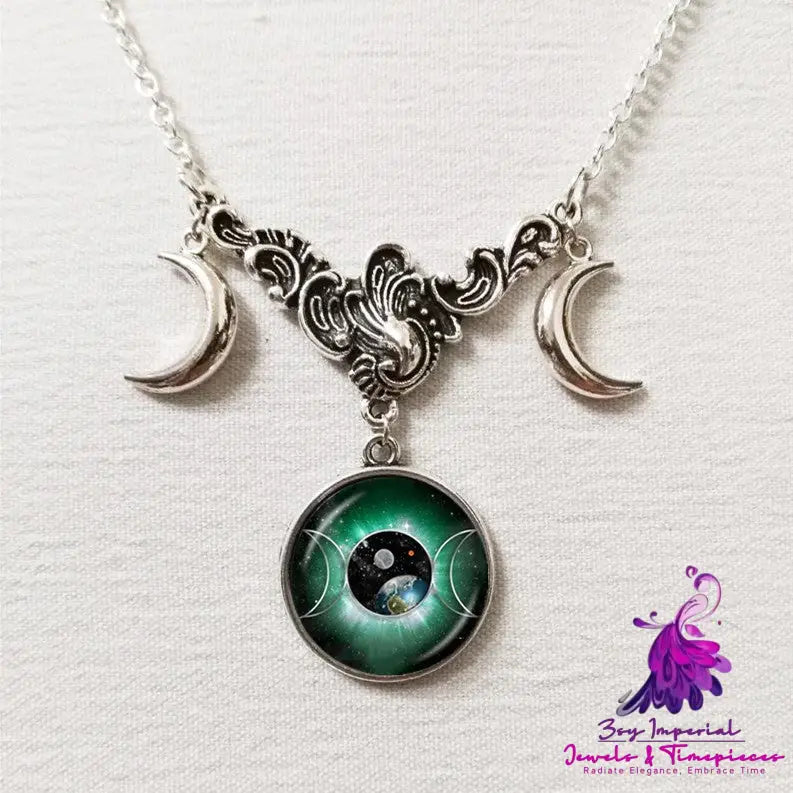 Fashion Triple Moon Silver Necklace