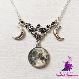 Fashion Triple Moon Silver Necklace