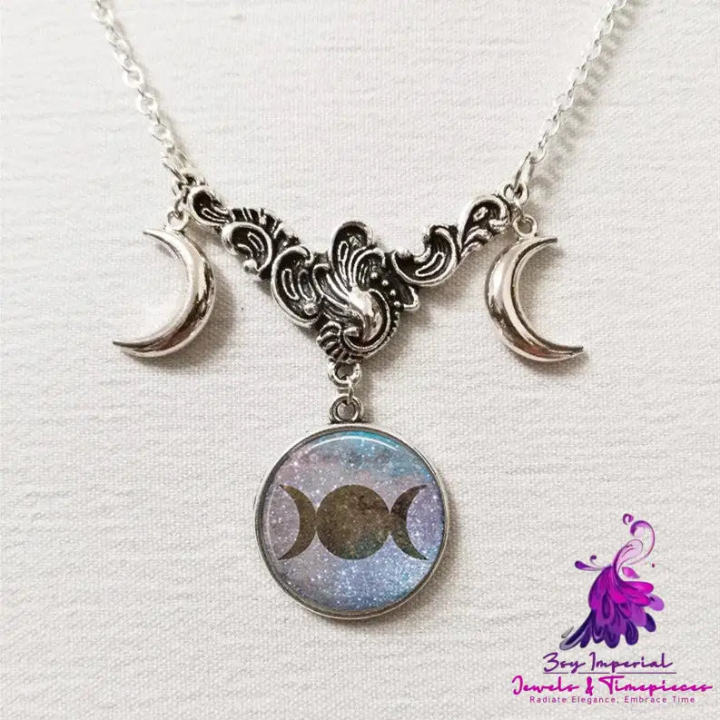 Fashion Triple Moon Silver Necklace