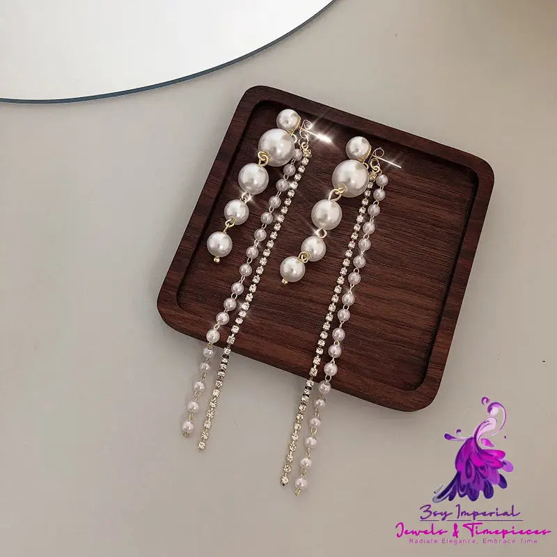 Women’s Fashion Personality Simple Pearl Tassel Earrings