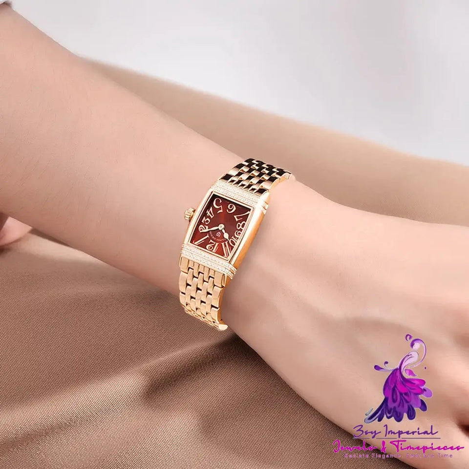 Shell Face Square Diamond Quartz Watch